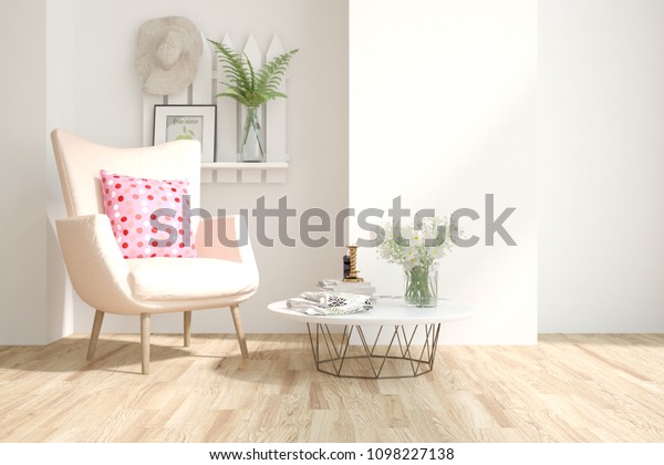 Inspiration White Minimalist Room Armchair Scandinavian Stock Illustration 1098227138