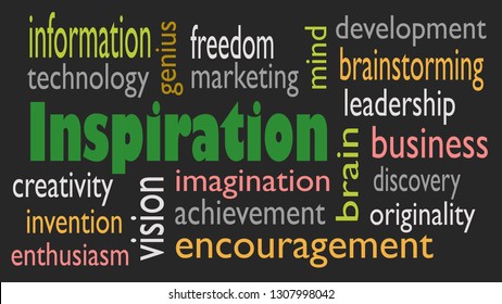 Inspiration Word Cloud Concept On Black Stock Illustration 1307998042 ...