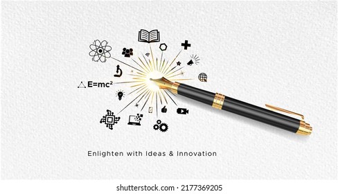 Inspiring Teaching creative concept for Guru Purnima or teachers day. Writing pen with Education icons background. - Powered by Shutterstock