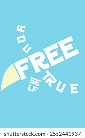 Inspiring typographic poster in the shape of a bird, featuring the motivational quote 'Free Your True Self' on a blue background 