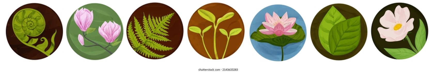 Instagram Highlights Cover Icons. Eco Bio Herbal Watercolor Style Vector Set.