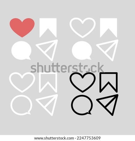 instagram Like, comment, share and save icons. Minimalist social media icons, app Instagram, iconics, variations