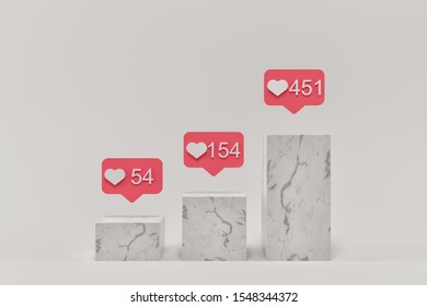 Instagram Like Growth Marble Boxes. Minimalist 3d Render