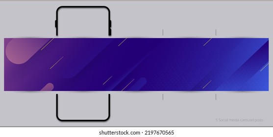 Instagram Social Media Carousel Post Template. Dark Blue Cover Background For Tech, Information Technology Network, Digital Communication, Sports And Fitness. Futuristic Line Texture