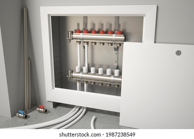 Installing Distributor Of Central Heating, 3d Illustration