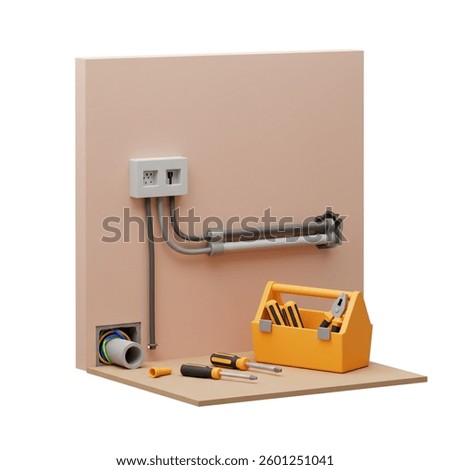 Installing electrical wiring with a toolbox and tools ready to complete the job Use for home improvement and DIY projects.