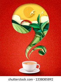 Instant Milk Tea Poster Ads With Paper Art Terraced Field Background, 3d Illustration