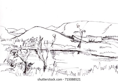 Instant Sketch Landscape Lake Stock Illustration 715088521 | Shutterstock