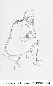 instant sketch, woman sitting on chair, black and white