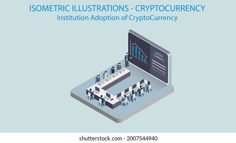 Institutional Investors Meeting On Crypto Currency Investment. Isometric Concept.