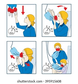 Instructions For Using An Oxygen Mask On The Plane. Safety On Board.