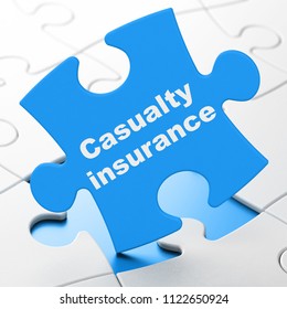 Insurance Concept: Casualty Insurance On Blue Puzzle Pieces Background, 3D Rendering