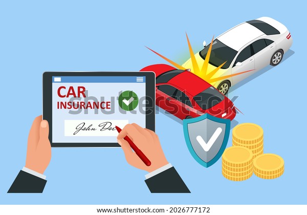 Insurance\
policy. Isometric Car Insurance\
services.