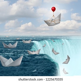 Insurance Protection And Risk Aversion Security Symbol As Paper Boats In Peril With One Saved By A Balloon As A Coverage Assurance Concept With 3D Illustration Elements.