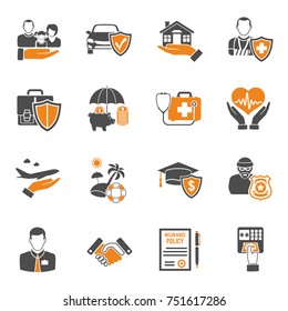 Insurance Services Two Color Icon Set Such As House, Car, Medical And Business. Isolated Illustration