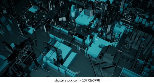Integrated Circuit Closeup as a Technology Development Concept 3D Render