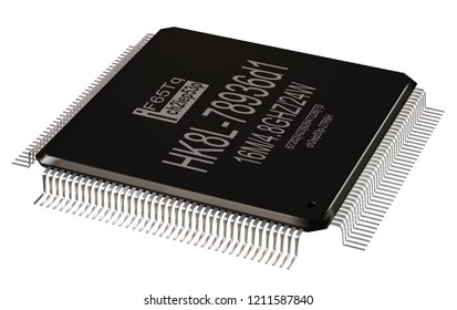 Integrated Circuit Or Lowpass Micro Chip And New Technologies On Isolated. Computer Parts Coprocessor Integral IC Component Digital Signal Processor. CMOS Coprocessor Microprocessors 3d Rendering.