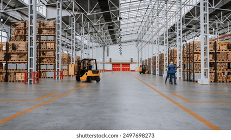 Integrated transportation system including forklifts 
Trucks and warehouses. 3d, rendering, illustration, - Powered by Shutterstock