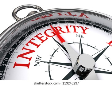 Integrity Red Word Indicated By Compass Conceptual Image On White Background