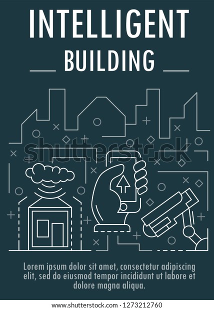 Intelligent building banner.\
Outline illustration of intelligent building banner for web\
design