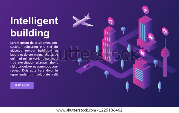 Intelligent\
building concept banner. Isometric illustration of intelligent\
building concept banner for web\
design