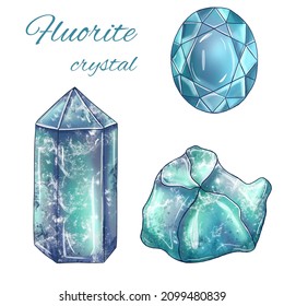 Intense blue fluorite crystal, magical gem stones, wicca and witch magic elements, throat chacra stone, shimmering birthstone set
