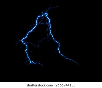 An intense blue lightning flash electrifies the dark, depicting a dynamic burst of natural high voltage power.