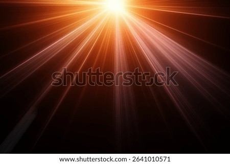 Intense sun rays or spotlight effect with a warm, glowing center. Radiating light beams on a dark background create a dramatic and ethereal overlay