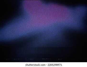 Intentional Distortion, Scanlines And Noise: The Blank Screen Of An Old VHS Player Connected To A Television; Blurry Violet Blots, Vaporwave Vibes. Damaged Tape Overlay.
