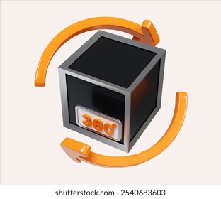 Interactive 360-Degree Rotation Cube Design 3D Render. 3D Illustration