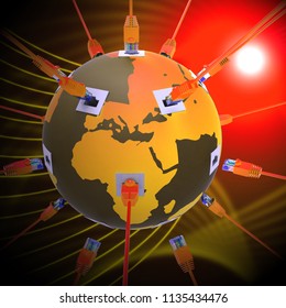 Interconnected Globe World Technology Link 3d Rendering Shows Worldwide Trade Or Connectivity Through A Global Network