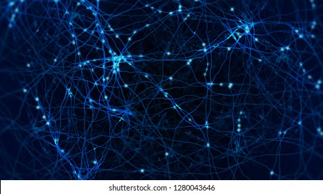 Interconnected neurons with electrical pulses (3D illustration)