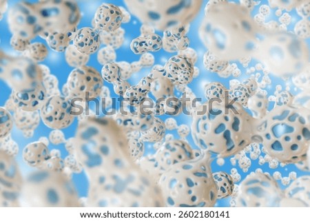 interconnected porous molecules or nanostructures floating in space, symbolizing biotechnology, chemistry, or molecular science 3d image