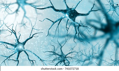 Interconnection Between Neurons On A Light Blue Background. A High Resolution.