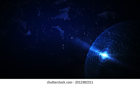 The interconnection technology of polygons forming globes with lines and dots as the main structure. Abstract Globe mesh. imaginary world concept. plexus connection.