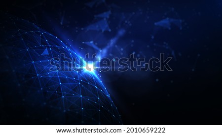 The interconnection technology of polygons forming globes with lines and dots as the main structure. Abstract Globe mesh. imaginary world concept. plexus connection