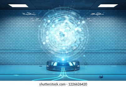 Interface Hologram Projector In Dark Underground Tunnel 3d Rendering 