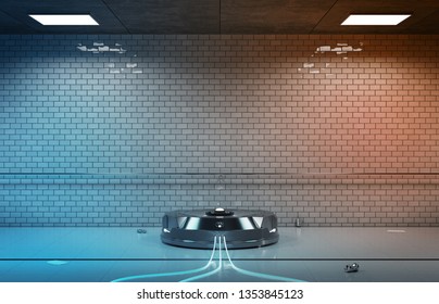 Interface Hologram Projector In Dark Underground Tunnel 3d Rendering 