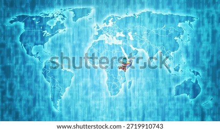Intergovernmental Authority on Development member countries on blue digital world map with actual national borders