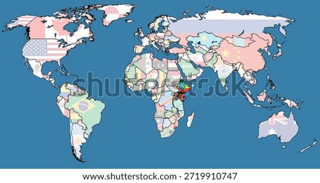Intergovernmental Authority on Development member countries on blue digital world map with actual national borders