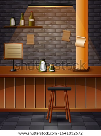 The interior of the bar cafe pub with brick walls