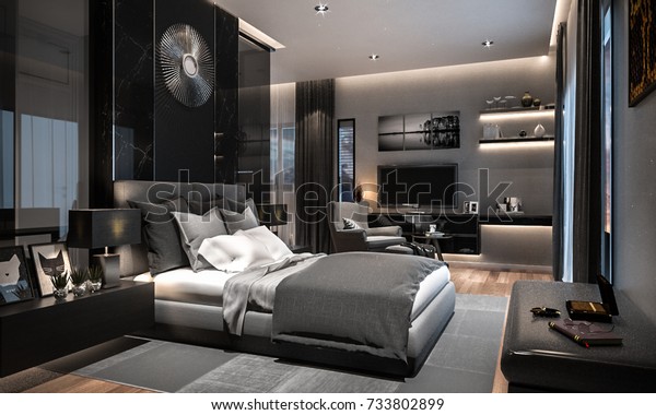 Interior Bedroom Studio Mockup Modern Luxury Stock