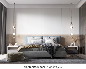 Interior Bedroom Wall Mockup 3d Rendering Stock Illustration 1920245516 ...