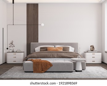 Interior Bedroom Wall Mockup - 3d Rendering, 3d Illustration
