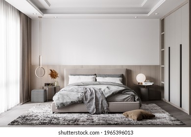 Interior Bedroom Wall Mockup - 3d Rendering, 3d Illustration