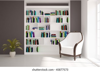 interior with book self and classic armchair - Shutterstock ID 45877573
