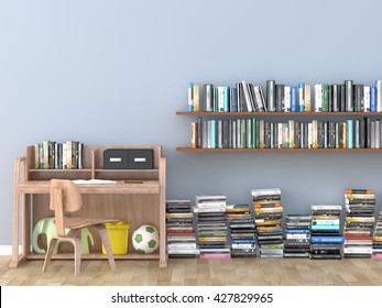 Interior Bookshelf Room Library Kids Room 3D Image