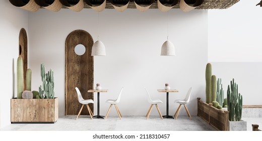 Interior Cafe Wall Mockup - 3d Rendering, 3d Illustration 