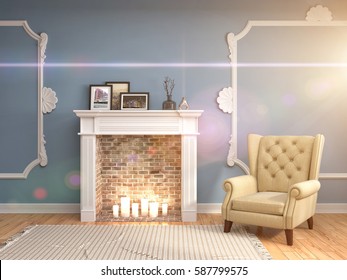 interior with chair. 3d illustration - Shutterstock ID 587799575
