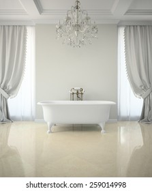 Interior Of Classic Bathroom With Chandelier 3D Rendering